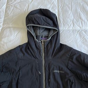 Black Patagonia insulated jacket with Nylon insulation, size small